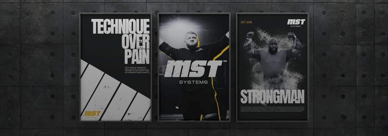 MST Strongman poster series — Technique Over Pain campaign