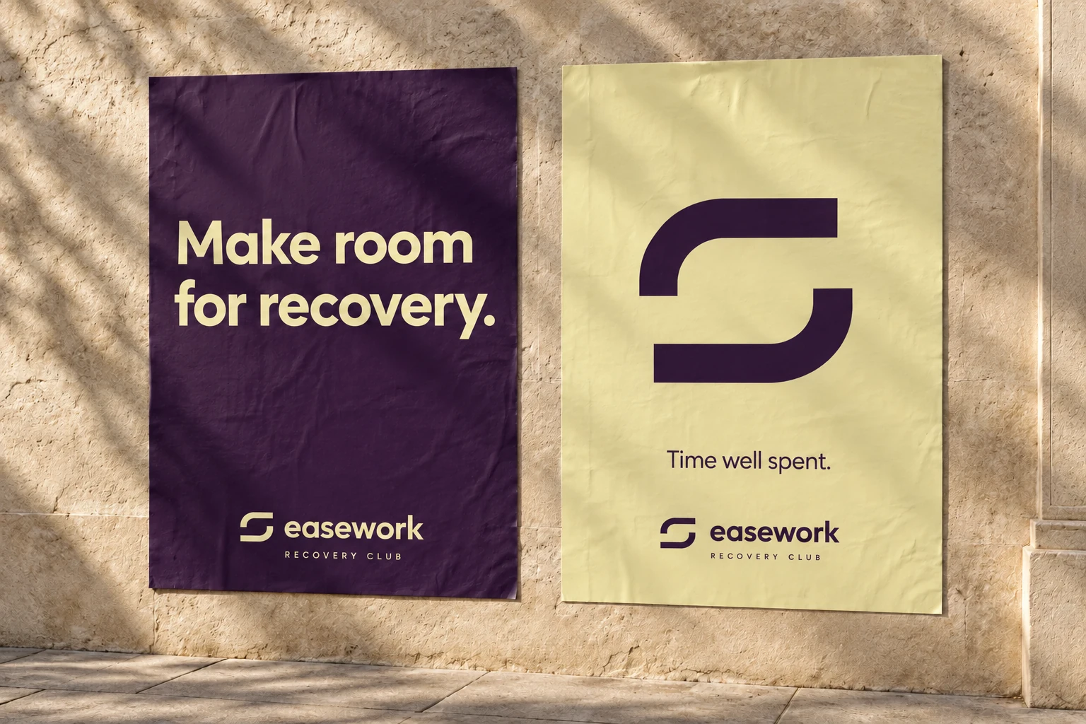 The easework concept campaign, applying its generous typography and recovery message to a physical setting.