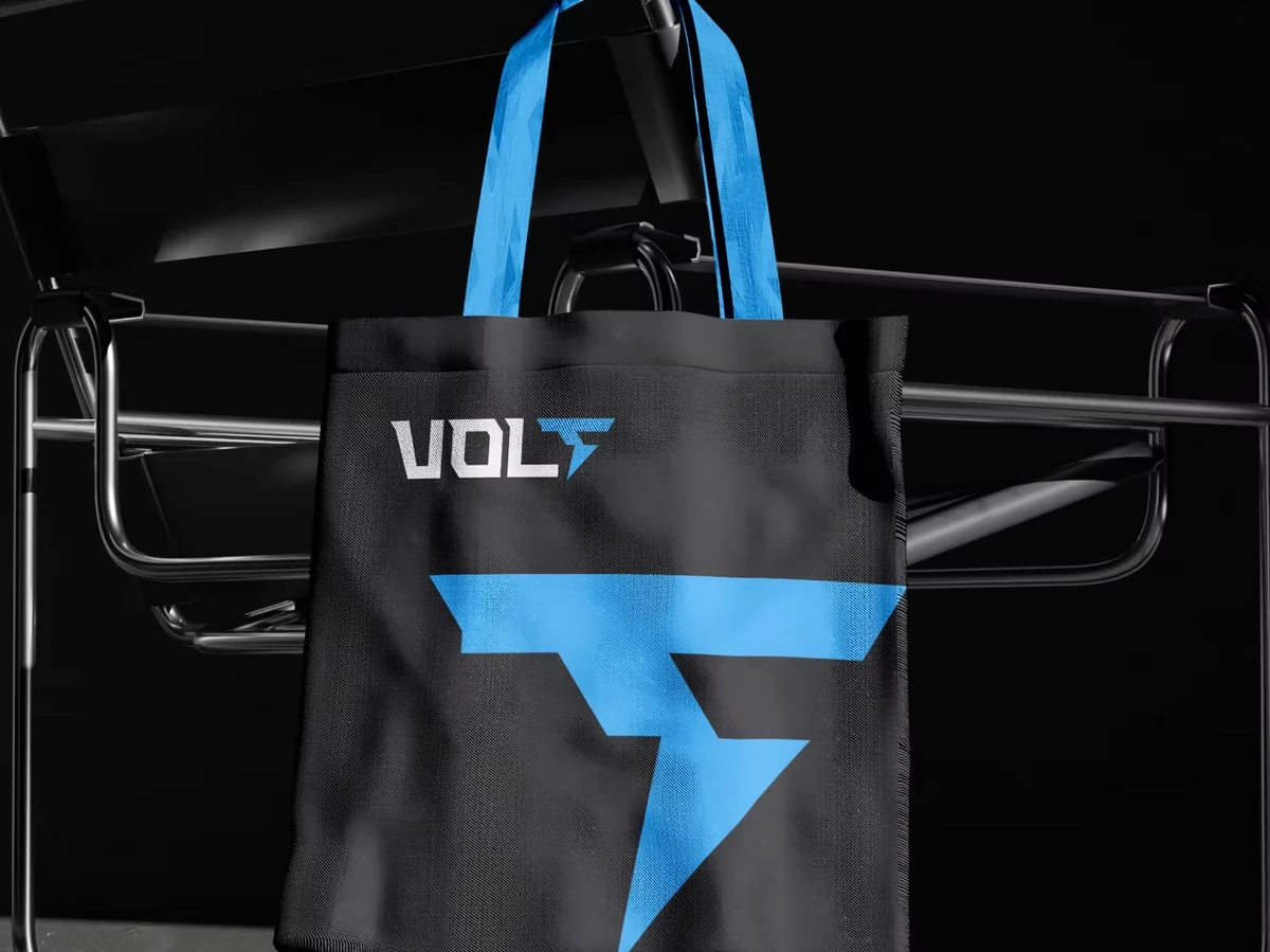 Volt Fitness black tote with its blue bolt identity and handles
